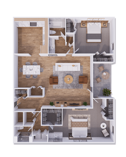 Floor plan for 2 beds, 2 baths, 1256 sqft